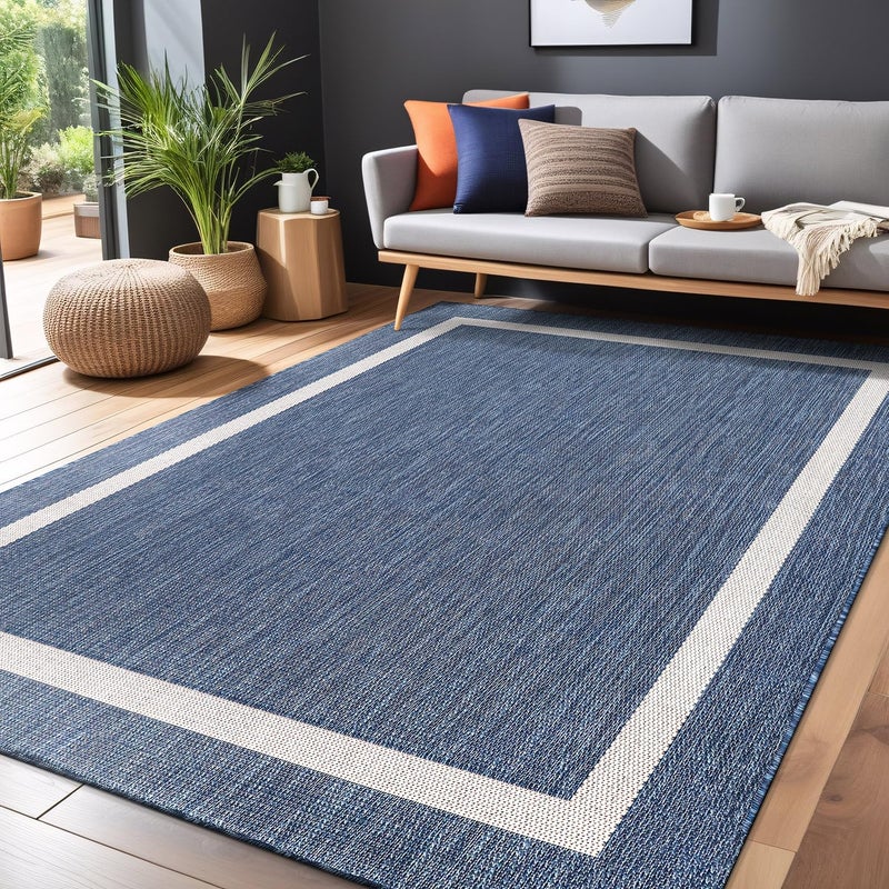 Luul Home Bordered Outdoor Rug 5x7 Washable Outside Carpet for Indoor Patio Porch Waterproof Easy Cleaning Non Shedding Area Rugs Blue 5 x 7 - Image 4