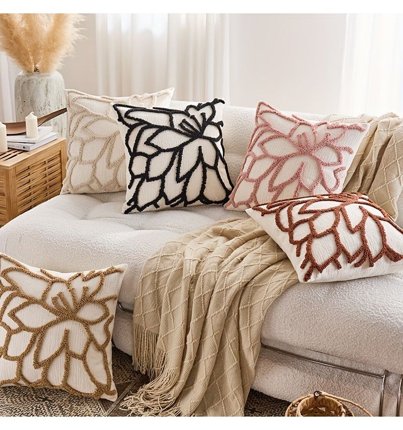2 Pack Tufted Rose Pillow Covers Beige 45x45 Cm 18x18 Inch Embroidered Comfortable Polyester Cushion Covers With Geometric Pattern Zipper Closure For Home Office Use - Image 2