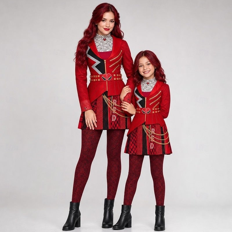 Y&D Halloween Costume Red Heart Princess Fantasy Villain Heir Descendants Wicked Wonderland Cosplay Mum and Daughter Adults' Women's Halloween Carnival Party Performance Stage Easy Halloween Costumes - Image 2
