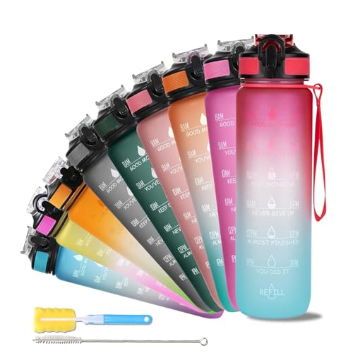SOLARA Sipper Water Bottle for adults 1 Litre, Leakproof, BPA-Free & Durable Tritan, Water Bottle for Gym, Kids, School & Office, Motivational Time Marker, 1Ltr Sipper Bottle with straw, Red Skies - Image 1