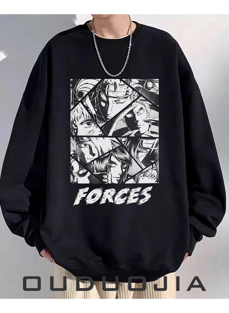 KUYING Naruto Card Retro Round Neck Hoodie  - Image 1