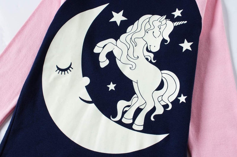 Popshion Toddler Girls Unicorn Pajamas Glow in the Dark Two Piece Long Sleeve Cotton PJs Kids Girl Unicorn Shirt Kids Sleepwear 8T - Image 5