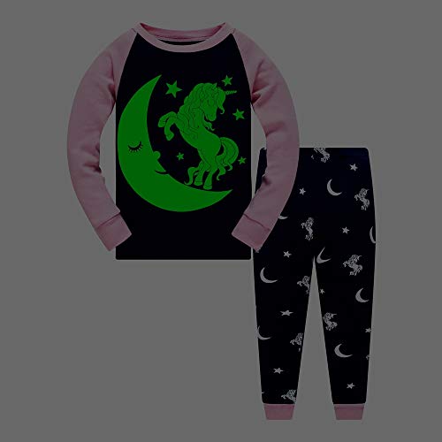 Popshion Toddler Girls Unicorn Pajamas Glow in the Dark Two Piece Long Sleeve Cotton PJs Kids Girl Unicorn Shirt Kids Sleepwear 8T - Image 3