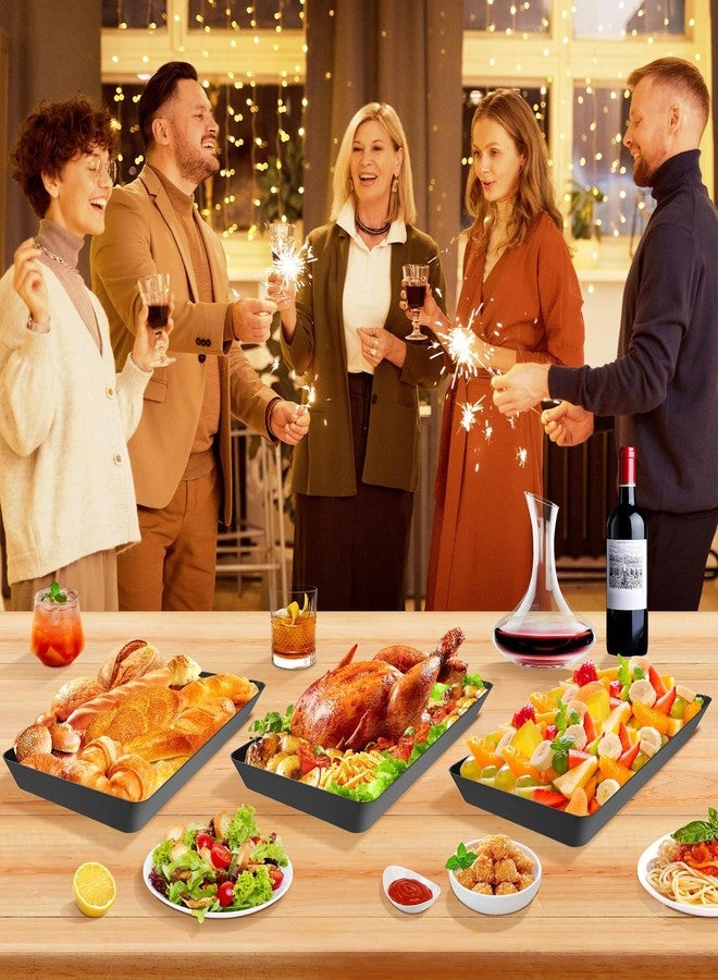 WOWBOX 4 pcs Serving Tray for Entertaining, Serving Platters for Snacks, Fruit, Cookies, Dessert, Reusable Plastic Trays for Serving Food and Pantry Organization in Kitchen & for Parties, (Black) - Image 5