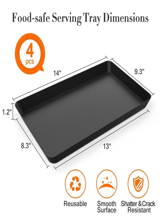 WOWBOX 4 pcs Serving Tray for Entertaining, Serving Platters for Snacks, Fruit, Cookies, Dessert, Reusable Plastic Trays for Serving Food and Pantry Organization in Kitchen & for Parties, (Black) - Image 2