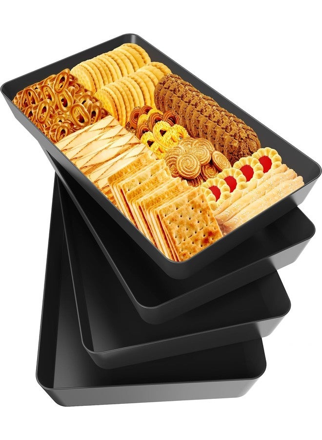 WOWBOX 4 pcs Serving Tray for Entertaining, Serving Platters for Snacks, Fruit, Cookies, Dessert, Reusable Plastic Trays for Serving Food and Pantry Organization in Kitchen & for Parties, (Black) - Image 1