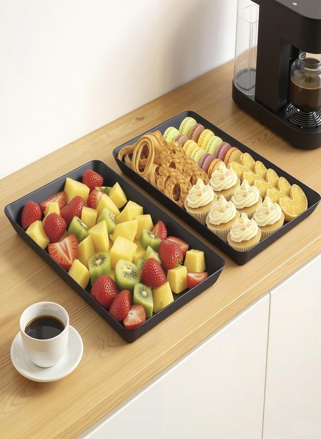 WOWBOX 4 pcs Serving Tray for Entertaining, Serving Platters for Snacks, Fruit, Cookies, Dessert, Reusable Plastic Trays for Serving Food and Pantry Organization in Kitchen & for Parties, (Black) - Image 4