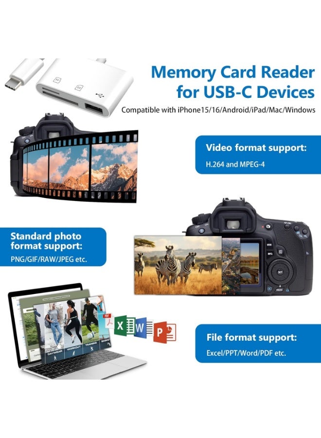 USB C SD Card Reader, SD Card Reader for iPhone 15 16 iPad/Mac/Android Devices, 3 in 1 Memory Card Reader with SD/MicroSD u0026 USB Port, Plug and Play - Image 3