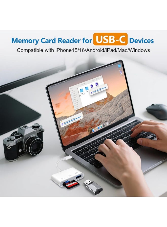 USB C SD Card Reader, SD Card Reader for iPhone 15 16 iPad/Mac/Android Devices, 3 in 1 Memory Card Reader with SD/MicroSD u0026 USB Port, Plug and Play - Image 5