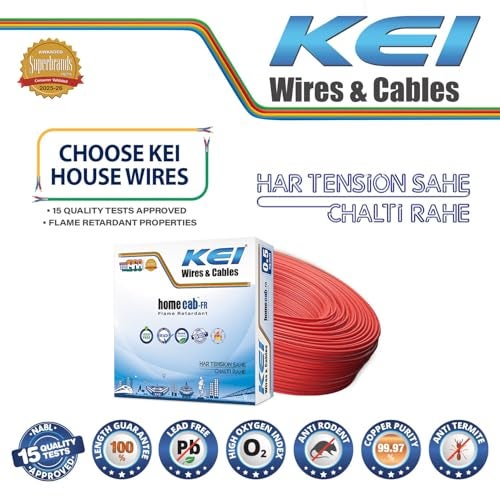 KEI WIRES & CABLES Homecab 0.5 sqmm 1 Core Copper Flame Retardant House Wire PVC Insulated Cable for Domestic & Industrial Electrical Wiring (Red, 90 Meters) - Image 2
