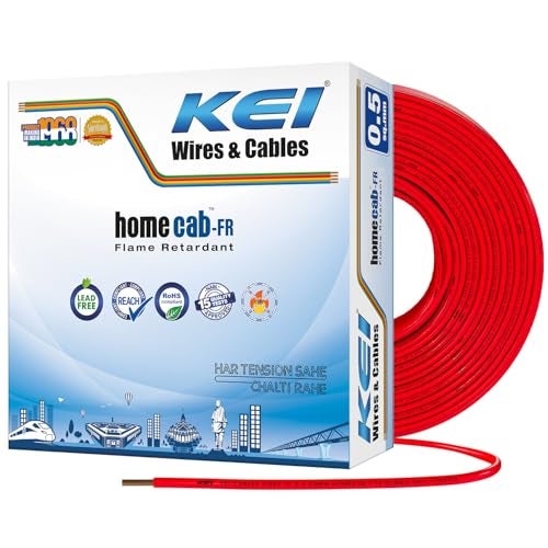 KEI WIRES & CABLES Homecab 0.5 sqmm 1 Core Copper Flame Retardant House Wire PVC Insulated Cable for Domestic & Industrial Electrical Wiring (Red, 90 Meters) - Image 1