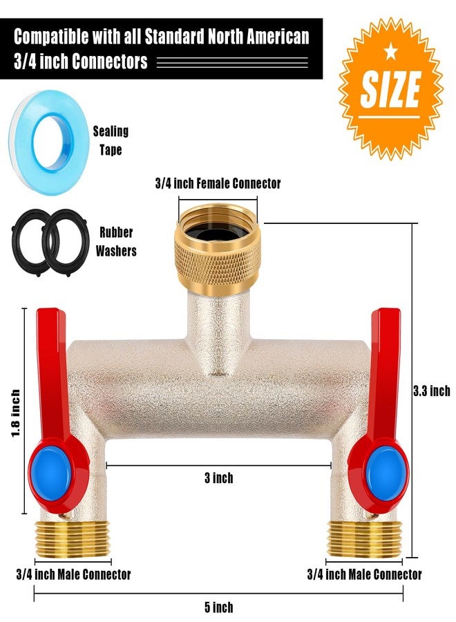 UQM Brass Garden Hose Splitter, 3/4" Hose Splitter 2 Way Heavy Duty with Extension Handles, Outdoor Faucet Splitter Water Spigot Splitter with Individual On/Off Valve (2 Way Hose Splitter) - Image 2