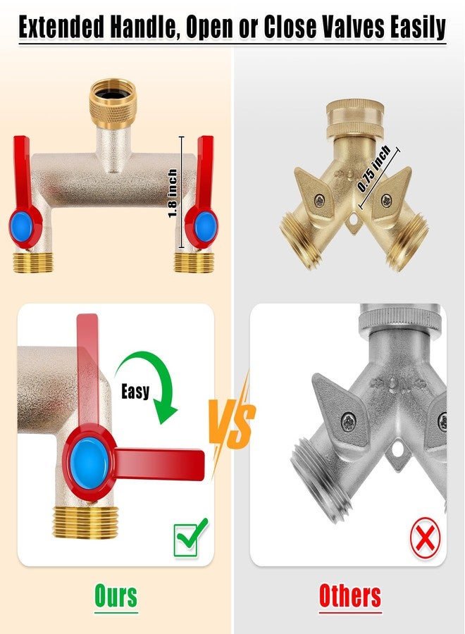 UQM Brass Garden Hose Splitter, 3/4" Hose Splitter 2 Way Heavy Duty with Extension Handles, Outdoor Faucet Splitter Water Spigot Splitter with Individual On/Off Valve (2 Way Hose Splitter) - Image 4