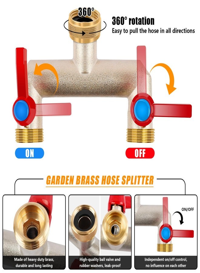 UQM Brass Garden Hose Splitter, 3/4" Hose Splitter 2 Way Heavy Duty with Extension Handles, Outdoor Faucet Splitter Water Spigot Splitter with Individual On/Off Valve (2 Way Hose Splitter) - Image 3