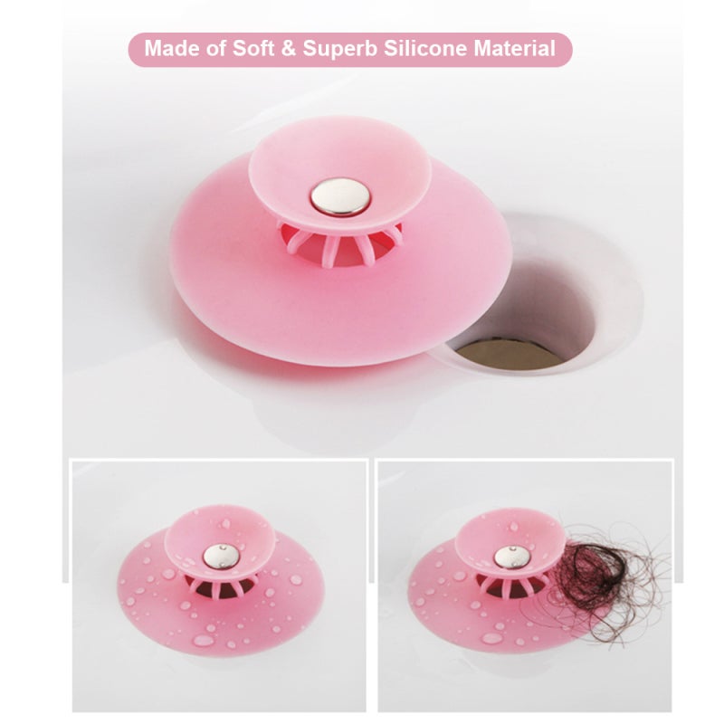 Bathtub Stopper: Pink Soft Silicone - Press Suction Leak Proof Hair Catcher for Bathroom Bathtub Kitchen Laundry Sinks - Image 5