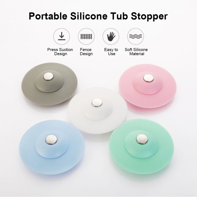 Bathtub Stopper: Pink Soft Silicone - Press Suction Leak Proof Hair Catcher for Bathroom Bathtub Kitchen Laundry Sinks - Image 2