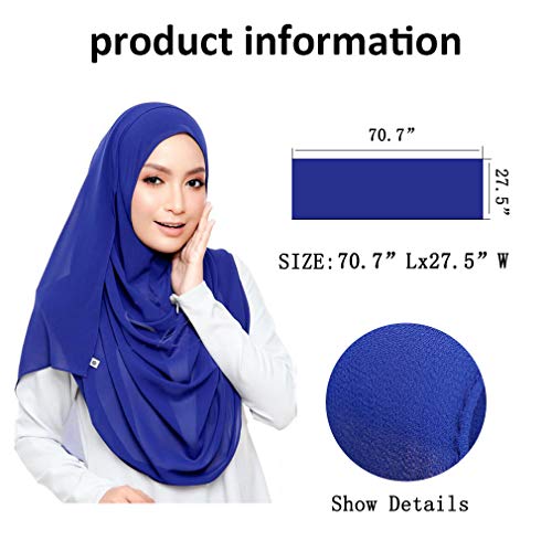 LMVERNA Muslim chiffon scarf shawls popular Hijab Long Scarf wrap scarves (Royal blue) - Image 2