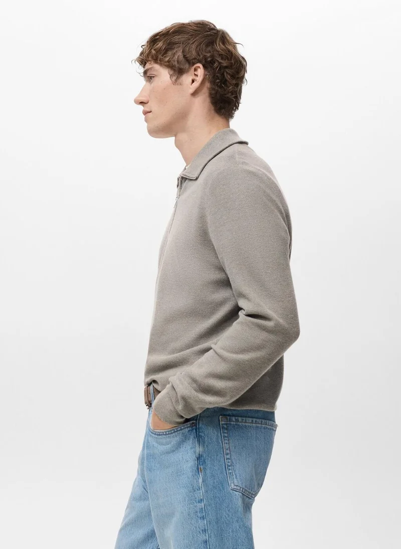 Mango Man Microstructure sweater with zipper collar