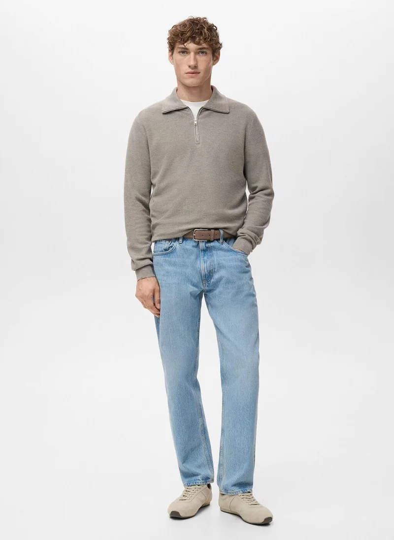 Mango Man Microstructure sweater with zipper collar