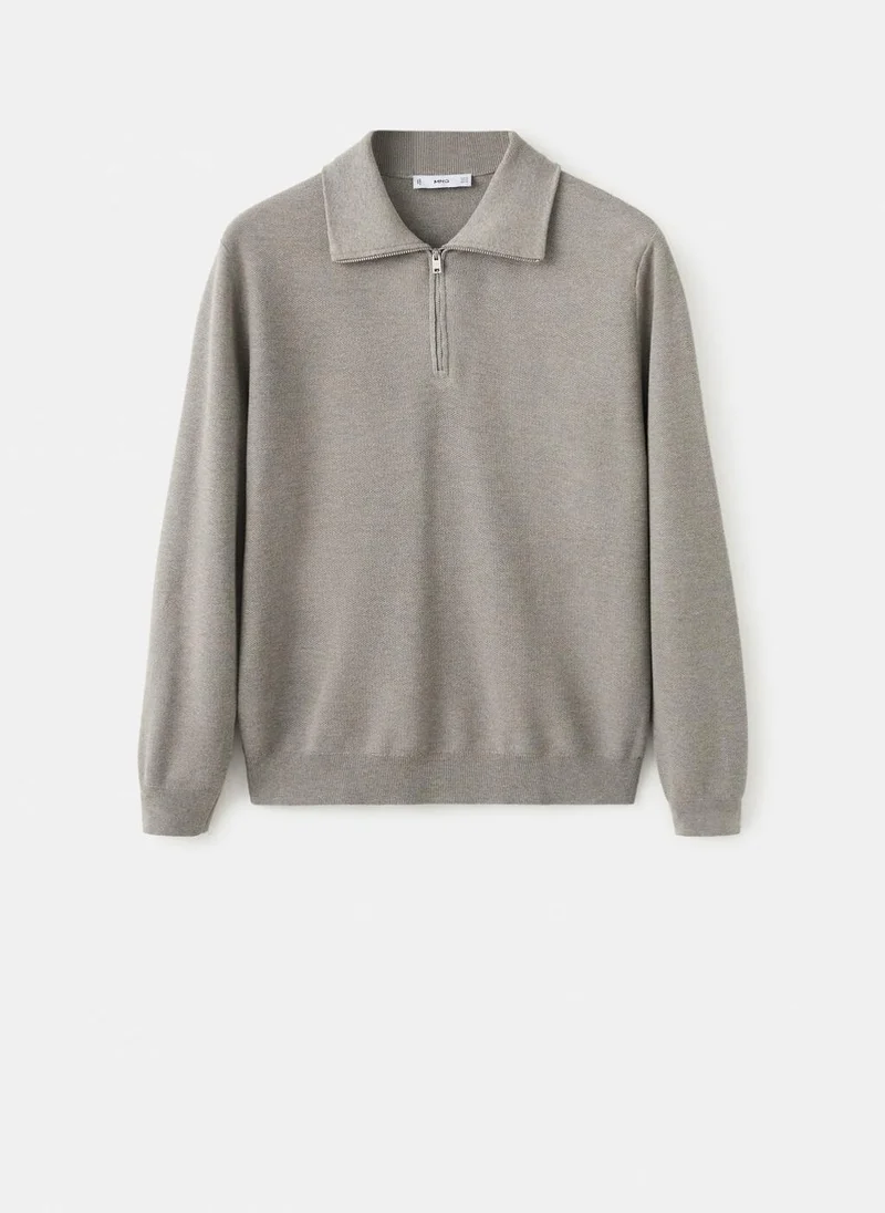 Mango Man Microstructure sweater with zipper collar