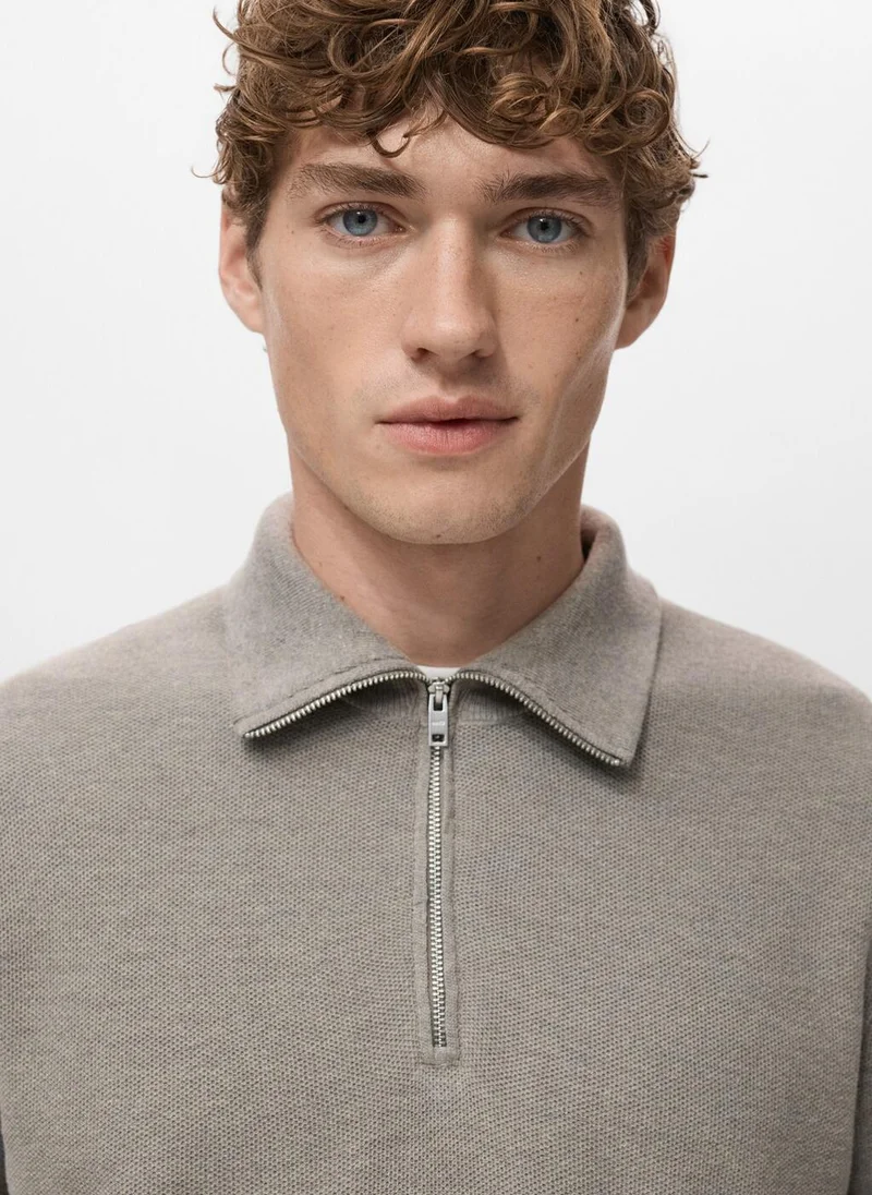 Mango Man Microstructure sweater with zipper collar