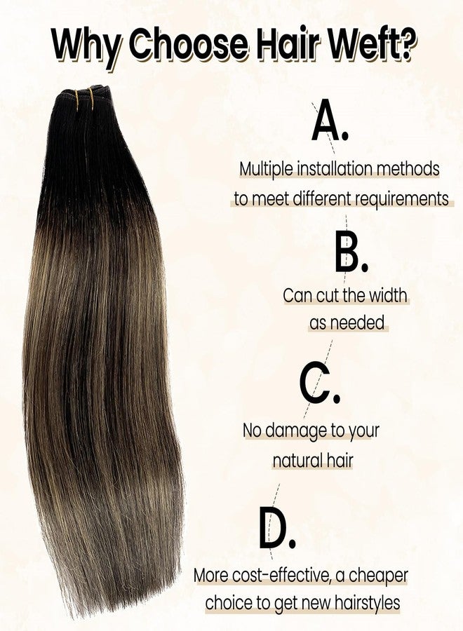 Benafee Hand Tied Remy Weft Hair Extensions, Human Hair Sew in Balayage Ombre Black to Caramel Blonde 12 Inch - Image 4