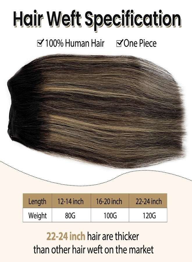 Benafee Hand Tied Remy Weft Hair Extensions, Human Hair Sew in Balayage Ombre Black to Caramel Blonde 12 Inch - Image 2