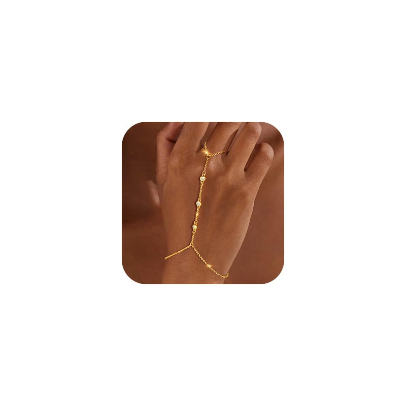 Maxcate Gold Hand Chain for Women - Adjustable 14K Gold Plated Dainty Ring Bracelet Hand Chain Trendy Finger Ring Bracelet Hand Chains Stack Summer Jewelry for Women (Style 01) - Image 1