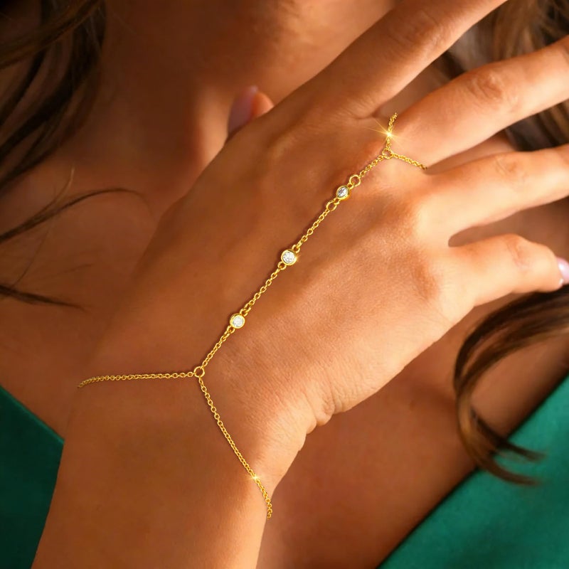 Maxcate Gold Hand Chain for Women - Adjustable 14K Gold Plated Dainty Ring Bracelet Hand Chain Trendy Finger Ring Bracelet Hand Chains Stack Summer Jewelry for Women (Style 01) - Image 3