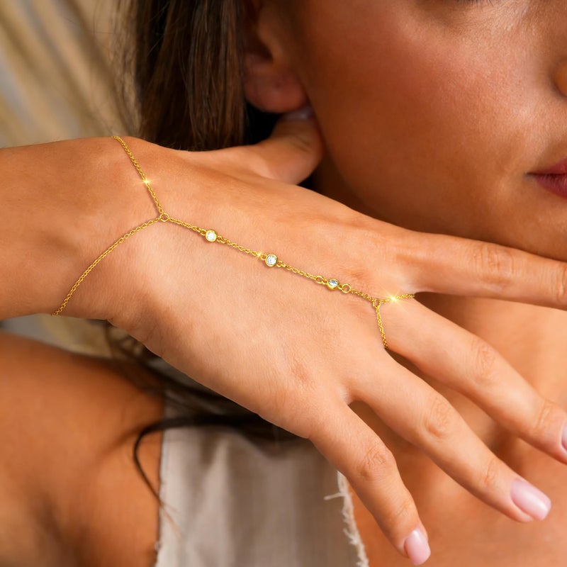 Maxcate Gold Hand Chain for Women - Adjustable 14K Gold Plated Dainty Ring Bracelet Hand Chain Trendy Finger Ring Bracelet Hand Chains Stack Summer Jewelry for Women (Style 01) - Image 5