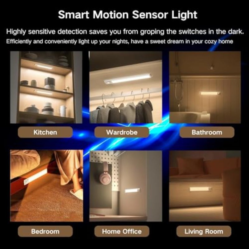 Motion Sensor Under Cabinet Lighting-Magnetic Rechargeable Closet Lights for Kitchen, Stairs, Wardrobe 3-Color Dimmable LED Under Counter Lighting Pro Battery Upgrade - Image 5