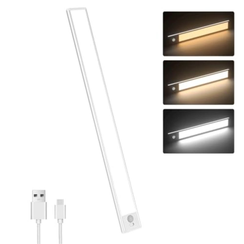 Motion Sensor Under Cabinet Lighting-Magnetic Rechargeable Closet Lights for Kitchen, Stairs, Wardrobe 3-Color Dimmable LED Under Counter Lighting Pro Battery Upgrade - Image 1