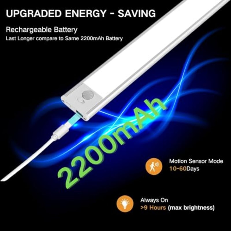 Motion Sensor Under Cabinet Lighting-Magnetic Rechargeable Closet Lights for Kitchen, Stairs, Wardrobe 3-Color Dimmable LED Under Counter Lighting Pro Battery Upgrade - Image 3
