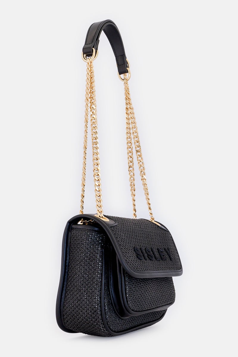 SISLEY Women Brand Logo Shoulder Bag, Black - Image 3