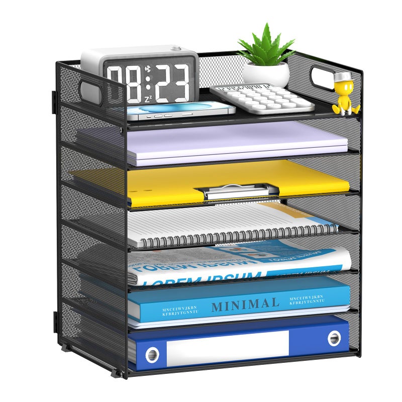 ReePlan 7-Tier Paper Organizer for Desk, Letter Tray with Handle Mesh Desk File Organizer, Workspace Organizers, Paper Sorter Organizer for Office Home School (Black) - Image 1