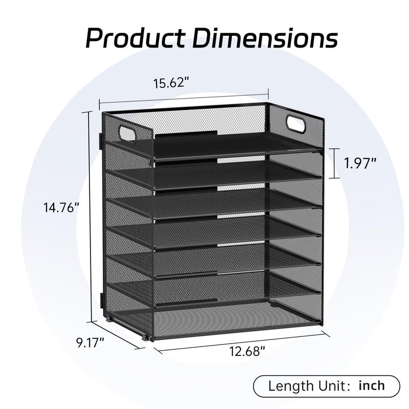 ReePlan 7-Tier Paper Organizer for Desk, Letter Tray with Handle Mesh Desk File Organizer, Workspace Organizers, Paper Sorter Organizer for Office Home School (Black) - Image 2