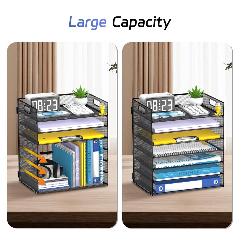 ReePlan 7-Tier Paper Organizer for Desk, Letter Tray with Handle Mesh Desk File Organizer, Workspace Organizers, Paper Sorter Organizer for Office Home School (Black) - Image 5