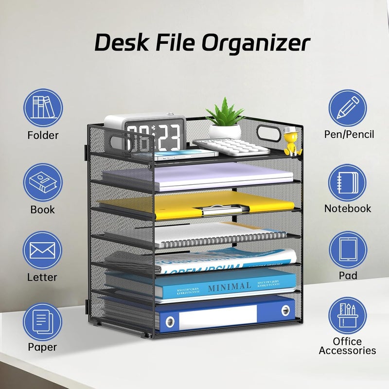 ReePlan 7-Tier Paper Organizer for Desk, Letter Tray with Handle Mesh Desk File Organizer, Workspace Organizers, Paper Sorter Organizer for Office Home School (Black) - Image 3