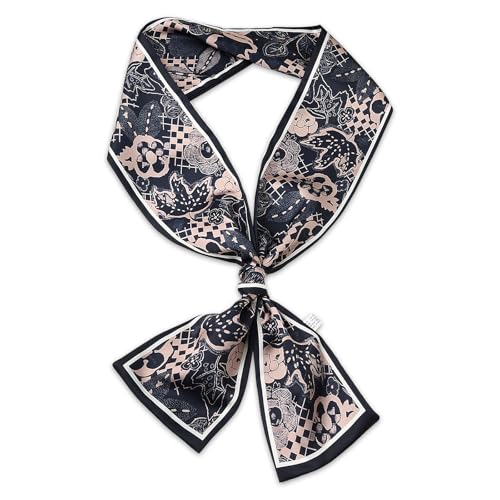 TecoKart Female Silk Neck Scarf for Women, Floral Print Stylish Satin Scarves for Suit, Blazers, Shirts, Ideal Neckerchief for Every Occasion - 59''4.7, Black - Image 1