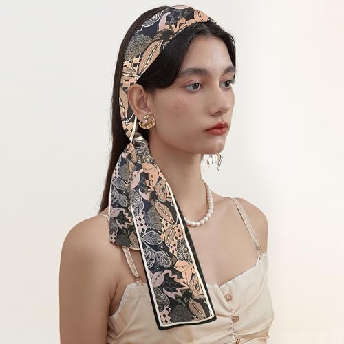 TecoKart Female Silk Neck Scarf for Women, Floral Print Stylish Satin Scarves for Suit, Blazers, Shirts, Ideal Neckerchief for Every Occasion - 59''4.7, Black - Image 5