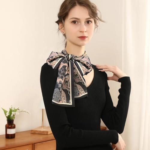 TecoKart Female Silk Neck Scarf for Women, Floral Print Stylish Satin Scarves for Suit, Blazers, Shirts, Ideal Neckerchief for Every Occasion - 59''4.7, Black - Image 4