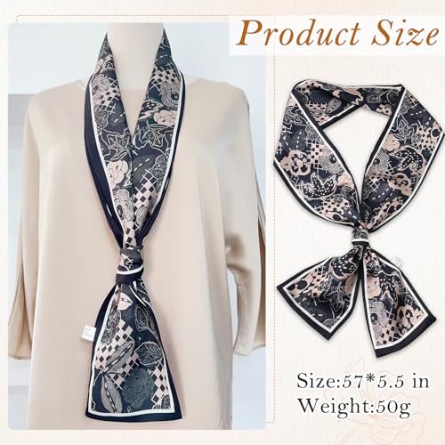TecoKart Female Silk Neck Scarf for Women, Floral Print Stylish Satin Scarves for Suit, Blazers, Shirts, Ideal Neckerchief for Every Occasion - 59''4.7, Black - Image 2