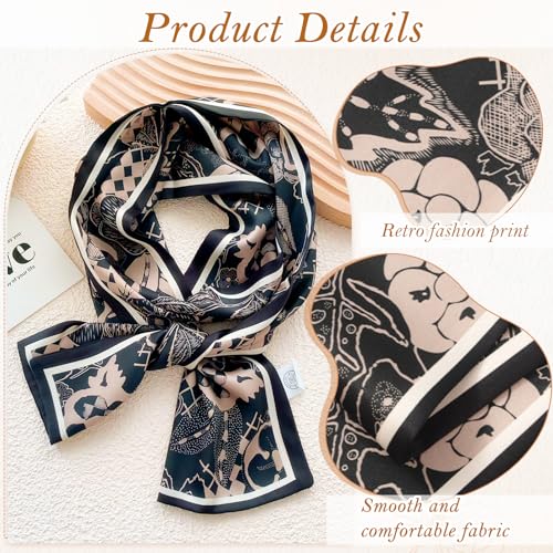 TecoKart Female Silk Neck Scarf for Women, Floral Print Stylish Satin Scarves for Suit, Blazers, Shirts, Ideal Neckerchief for Every Occasion - 59''4.7, Black - Image 3