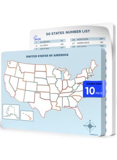 Scribbledo Us Map Practice Sheets 11”X14” Map Of The United States Dry Erase Sheets Homeschool Supplies United States Map Teacher Students Classroom Pack Of 10 Sheets  - Image 1