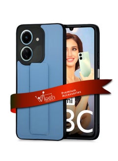 Wtech Soft Liquid Silicone With PU Leather Hand Grip Case Cover For Xiaomi Redmi 13C 4G 2023 / Xiaomi Poco C65 4G 2023 Sky Blue 