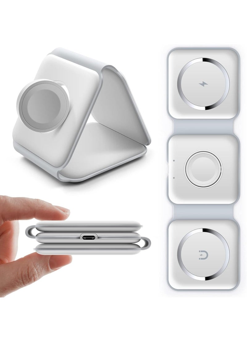 بيوينتي NEW 3-in-1 Foldable Magnetic Wireless Charger – 15W Mag-Safe Charging Station for iPhone, Apple Watch, and AirPods (White) - Image 1