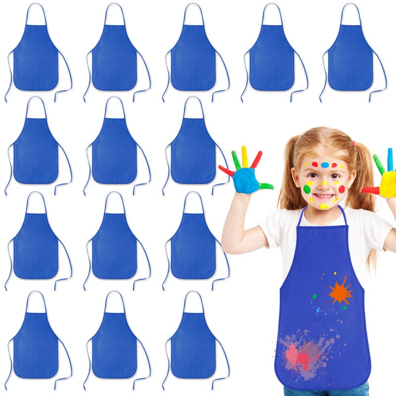 KUUQA 16Pack Kids Art Aprons Bulk Blue Children Painting Aprons Art Smocks for Craft Kitchen Classroom Painting Party Supplies - Image 1