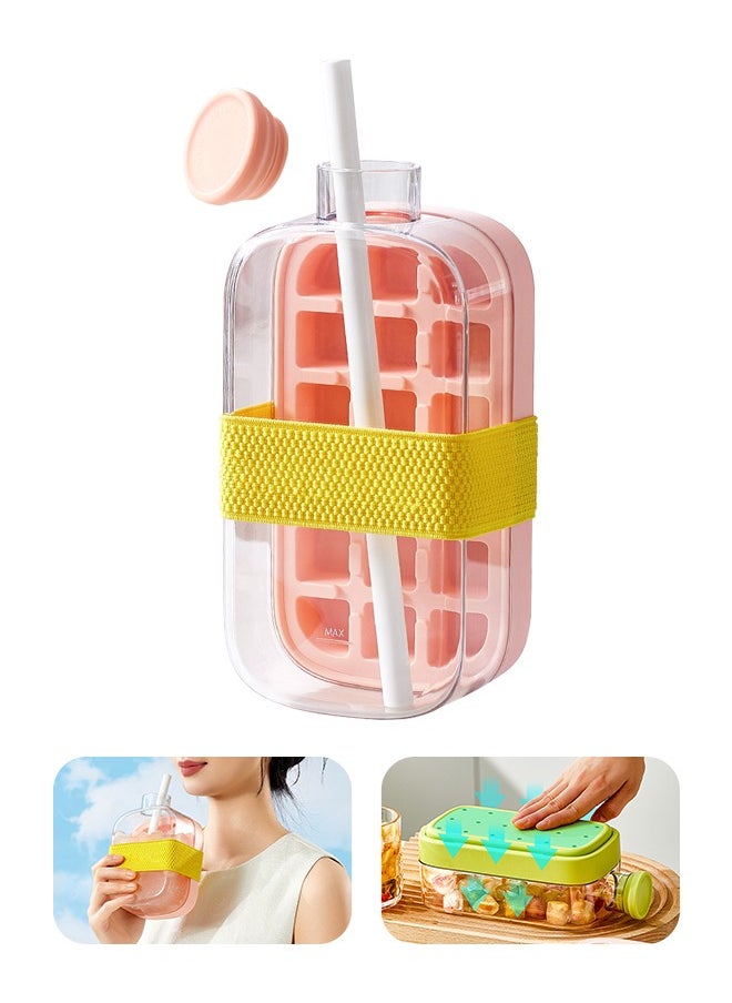 BiuTFon Ice Cube Bottle, 2025 NEW 2 in 1 Touch-Free 28oz Ice Cube Cup Tray Water Bottle with Lid and Bin,Ice Maker Bottle, Silicone Water Bottle Ice Cube Tray Press Easy Ice Release for Coffee, Juice and Beverages  - Image 1