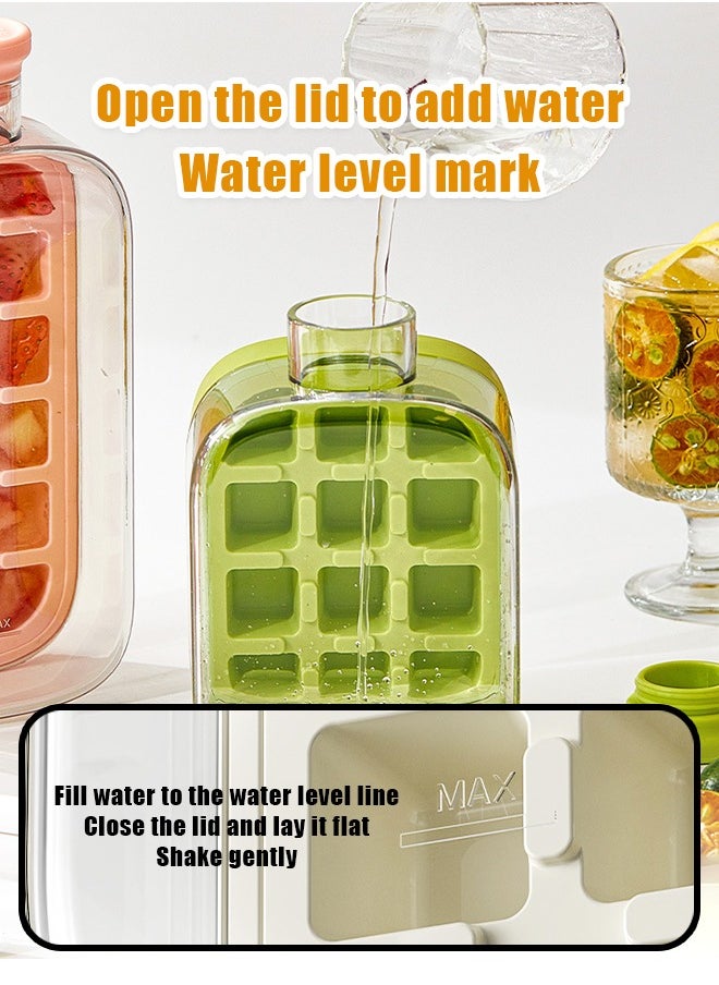 Ice Cube Bottle, 2025 NEW 2 in 1 Touch-Free 28oz Ice Cube Cup Tray Water Bottle with Lid and Bin,Ice Maker Bottle, Silicone Water Bottle Ice Cube Tray Press Easy Ice Release for Coffee, Juice and Beverages