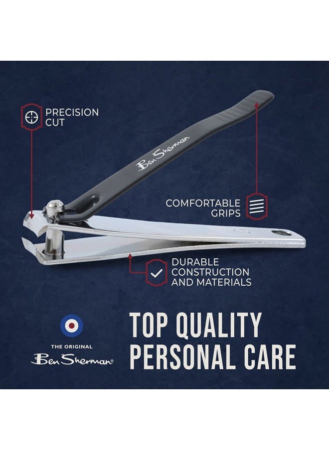 Ben Sherman Nail Clippers for Men Travel Size Nail Clipper Set, 5 Pcs Mens Nail Grooming Kit Includes Nail Clippers, Scissors, Tweezers and Leather Traveling Case  - Image 3